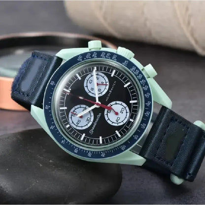 2025 Newest Unisex Quartz Chronograph Watch - Celestial Galaxy Dial 6-Hand Moon Mercury Design