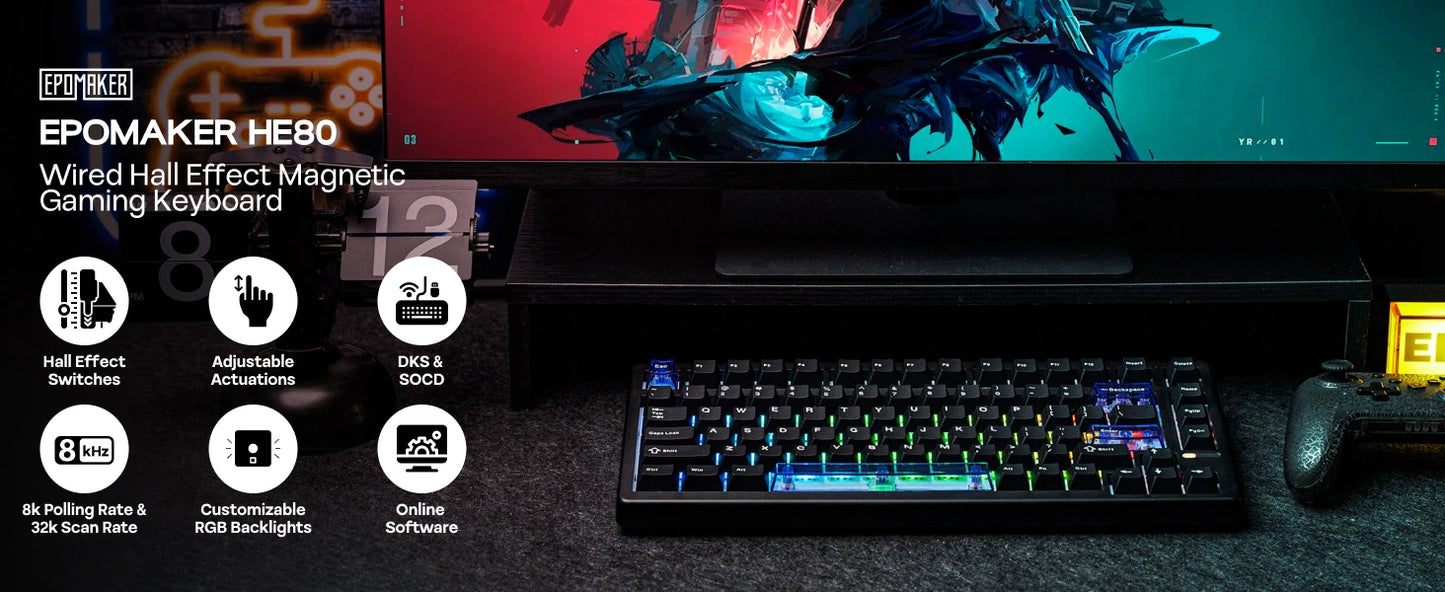EPOMAKER HE80 75% US-QWERTY-Layout Hot-Swap Creamy Gasket kabelgebundene magnetische Hall-Effekt-Mechaniktastatur DKS SOCD für PC/Mac