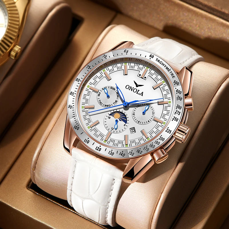 Mechanické pánske hodinky ONOLA – luxusné automatické hodinky v ležérnom štýle s koženým remienkom a priehľadným ciferníkom