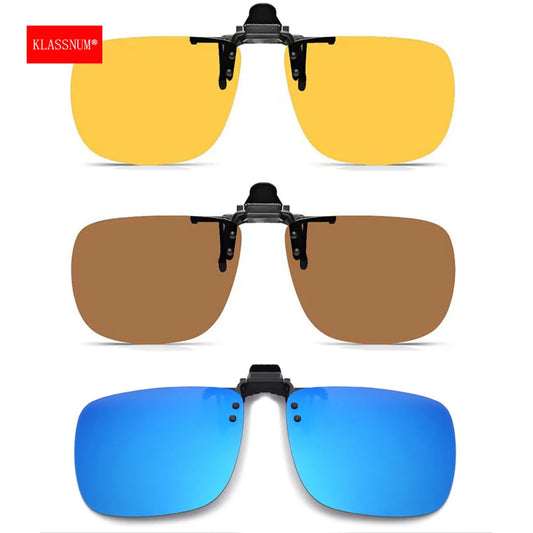 KLASSNUM Men Polarized Sunglasses Clip Can Be Flipped Up Myopia Glasses Clip Anti-UV400 Night Driving Fishing Glasses Accessory