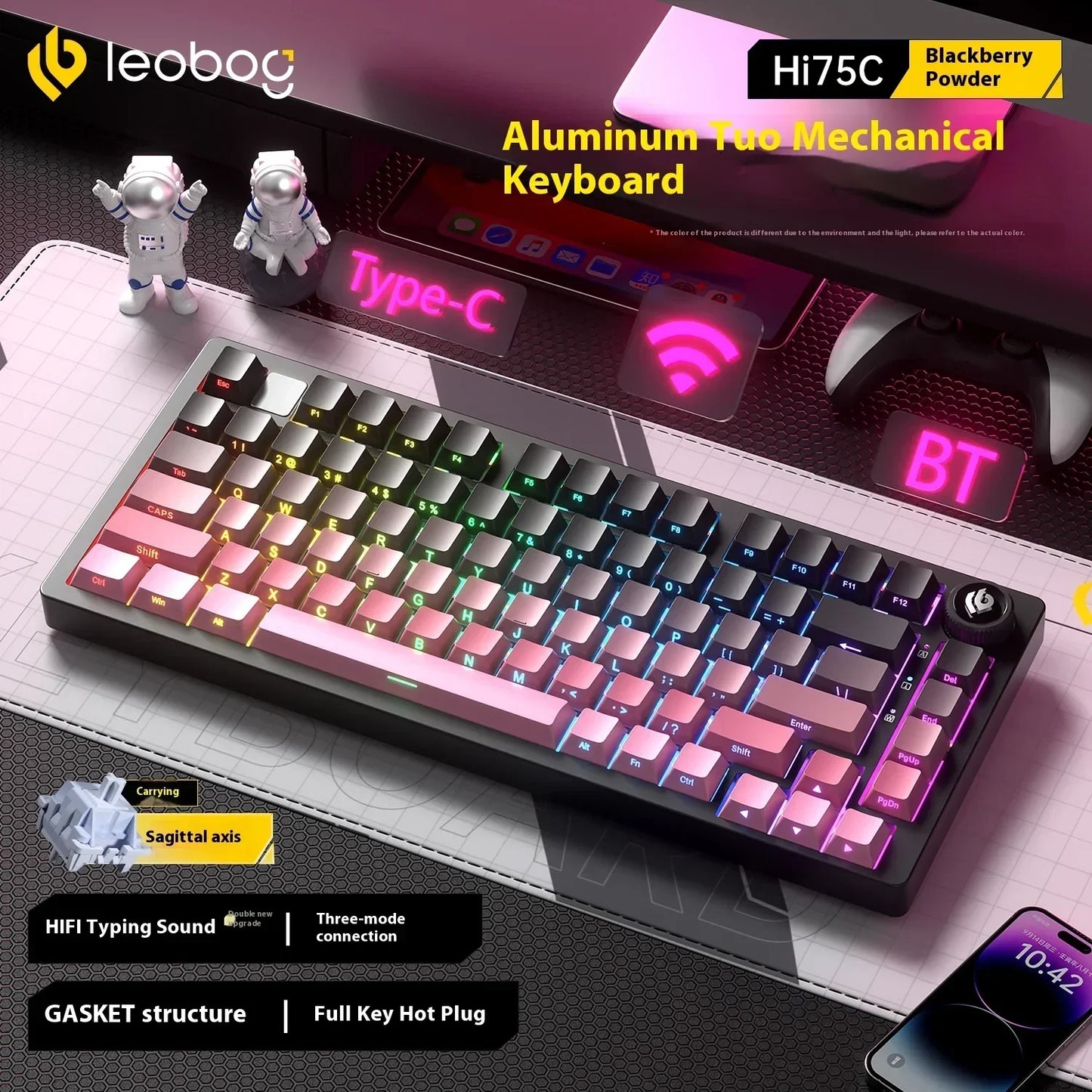 Kit tastiera meccanica LEOBOG Hi75C 3 modalità/cablata Hot Swap con manopola, RGB, guarnizione in lega di alluminio, kit tastiera Hi75C per PC, regalo personalizzato