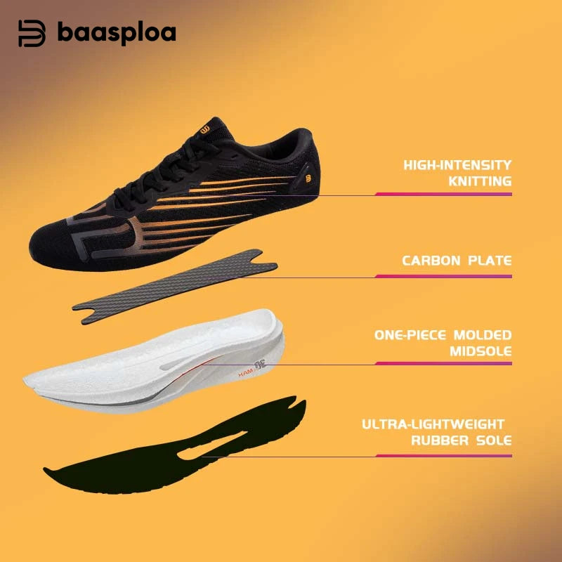 Baasploa Men Professional Running Shoes Lightweight Breathable Jogging Sports Shoes Female Carbon Plate Anti-slip Sneakers