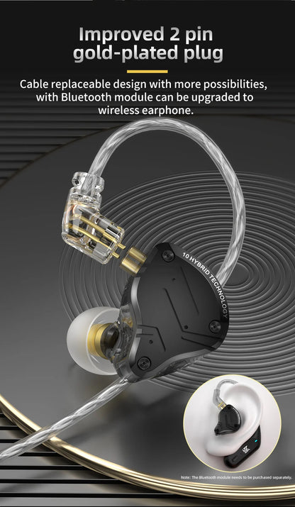 KZ ZS10 PRO X HiFi Hybrid Driver Earphones Metal In-Ear Monitor Headphones with Bass, Detachable Cable, Noise Isolation, and Microphone