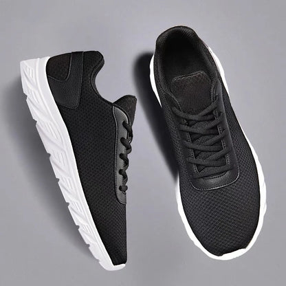 Men's Casual Sports Shoes, Black Mesh Breathable Running Shoes, Soft Sole Lightweight Flat Work Shoes