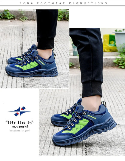BONA 2023 New Designers Hiking Shoes Trekking Sneakers Men Shoes Man Trekking Walking Mansculino Fishing Camping Jogging Shoes