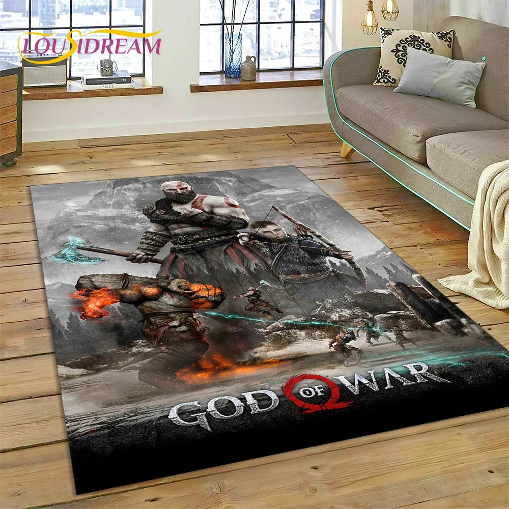 God of War Games Kratos Cartoon 3D Carpet Rug for Bedroom Living Room Home Sofa Decoration,Children Game Large Decor Floor Mat