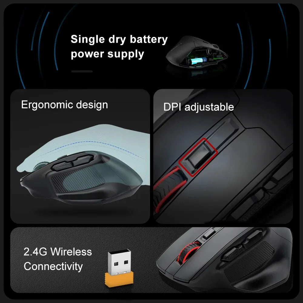 E-YOOSO X-31 USB 2.4G bezdrátová herní velká myš pro velké ruce PAW3212 4800 DPI 5 tlačítek pro hráče, počítač, notebook a PC