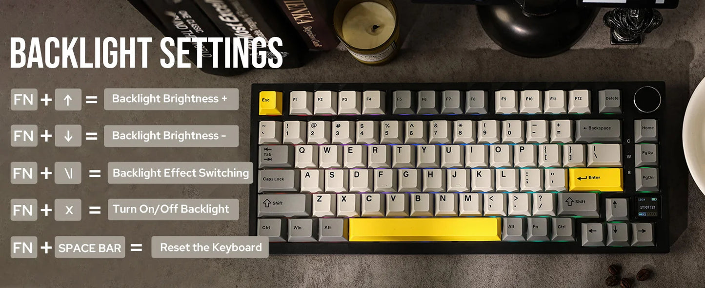 Ajazz AK820 Pro 75% mechanische Tastatur mit Gasket-Mount, Bluetooth 5.1/2.4G, kabellos/kabelgebunden, mit TFT-Bildschirm für Mac/Win