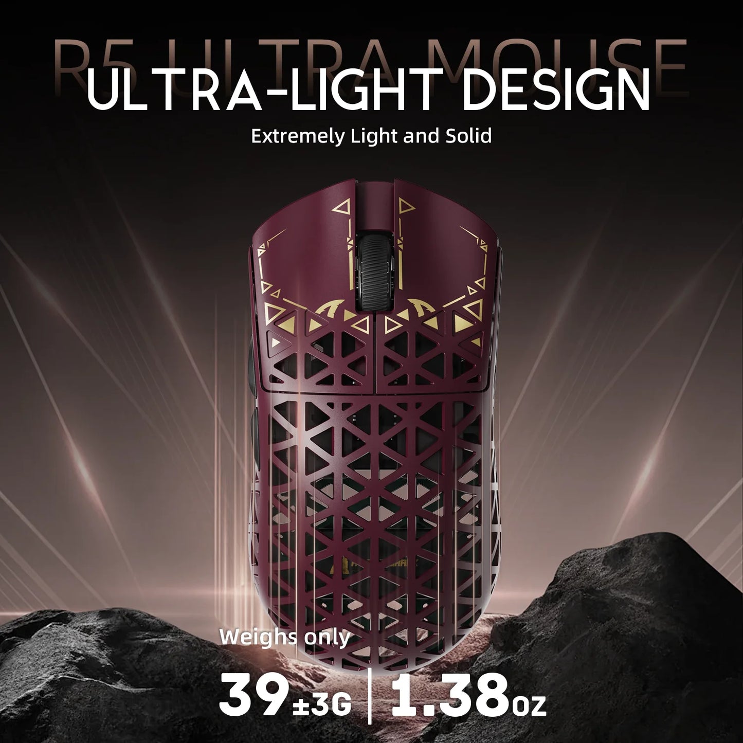 ATTACK SHARK R5 Ultra trådløs gamingmus i kulfiber, PixArt PAW3950MAX-gamingsensor, 42000DPI, 8000Hz, MCU Nordic 52840