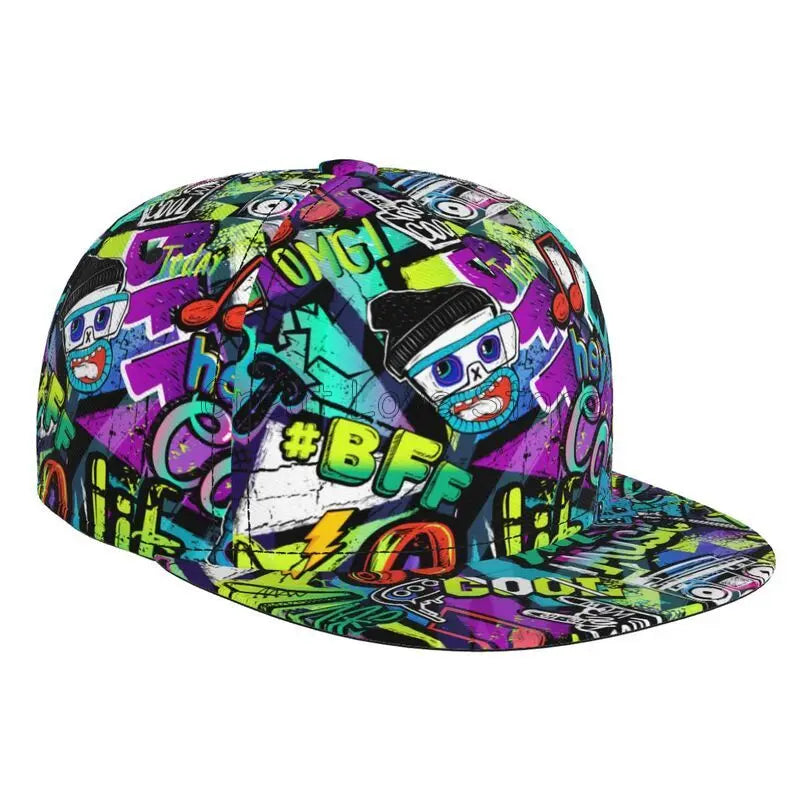 Colorful Graffiti Art Print Baseball Cap Adjustable Snapback Hat for Men Women Unisex Hip Hop Caps Flat Bill Brim Hats