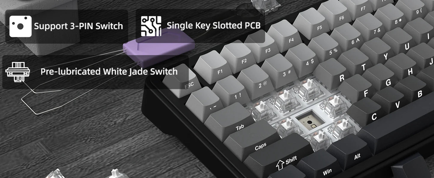 Teclado mecânico ATTACK SHARK X85 Tri-mode Gasket 75% com botão CNC, acolchoamento de 5 camadas, hot-swappable, retroiluminação RGB, NKRO