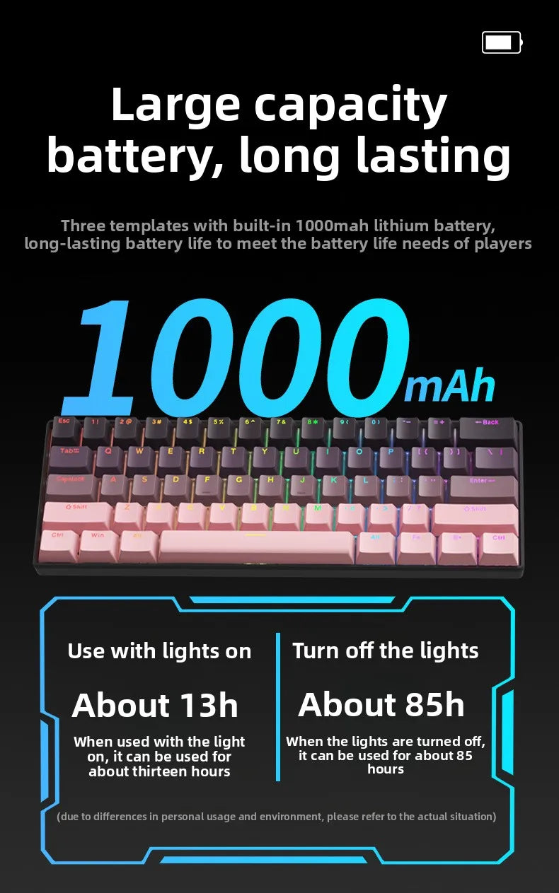 Wireless Gaming Mechanical Keyboard Bluetooth 60 Percent RGB White Triple Mode Portable Keyboards