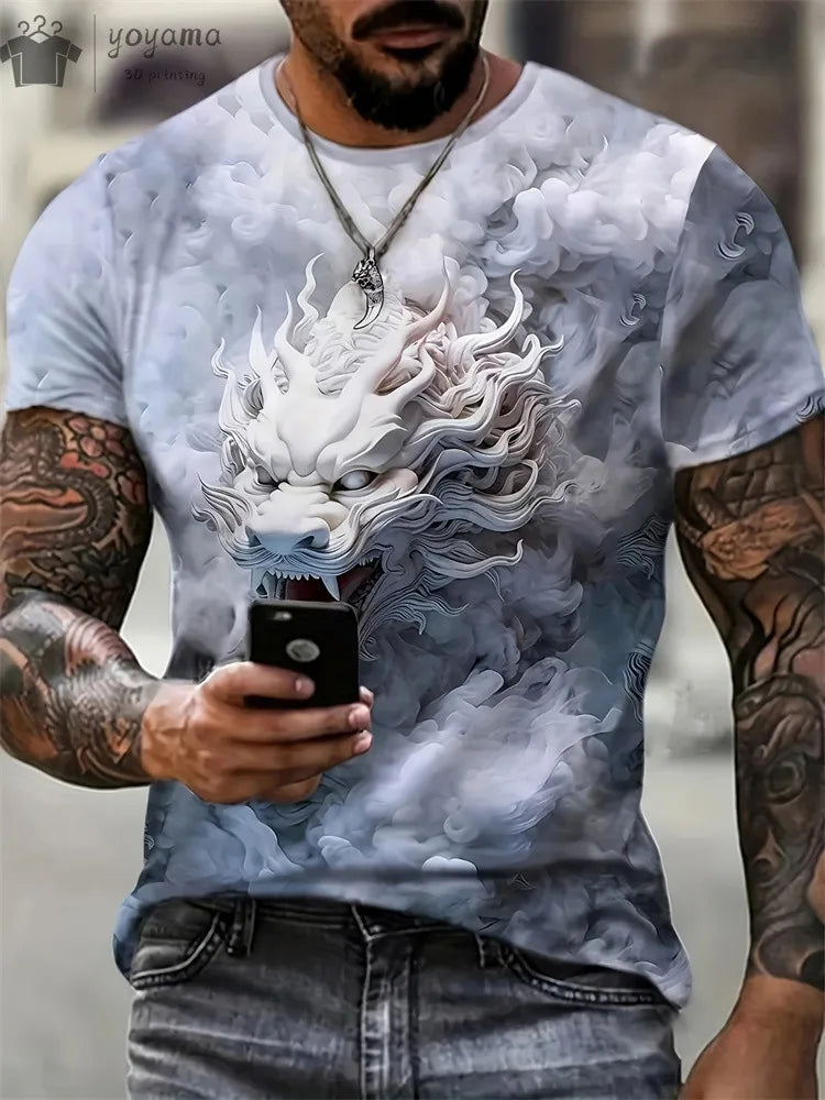 Animal Dragon 3D Print Sport Rychleschnoucí Prodyšné Pánské Tričko Outdoor Street Harajuku Běh Fitness Krátký rukáv Oblečení Top Léto