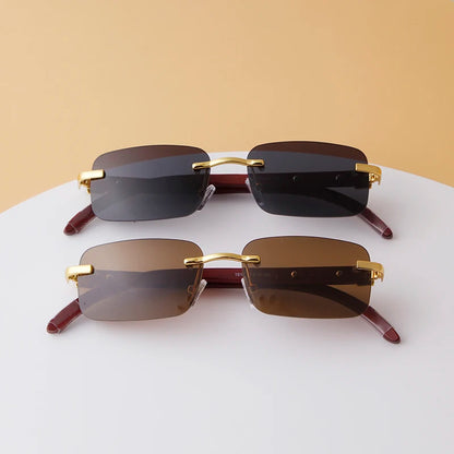 Classic Stylish Rectangle Rimless Sunglasses Women Men Brand Design Luxury Vintage Sun Glasses Frameless Wood Leg Frame Eyewear
