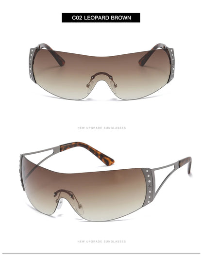 Fashion 2000's Vintage One Piece Sunglasses Women Y2K Wrap Around Retro Sun Glasses Men Punk Eyewear Shades UV400 Oculos