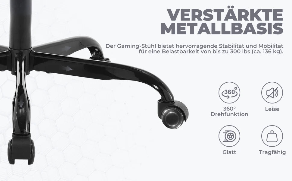 WOTSTA Gaming-Stuhl mit Fußstütze, ergonomischer Gamer-Stuhl mit Lendenkissen, Kopfstütze und höhenverstellbarem Computerstuhl