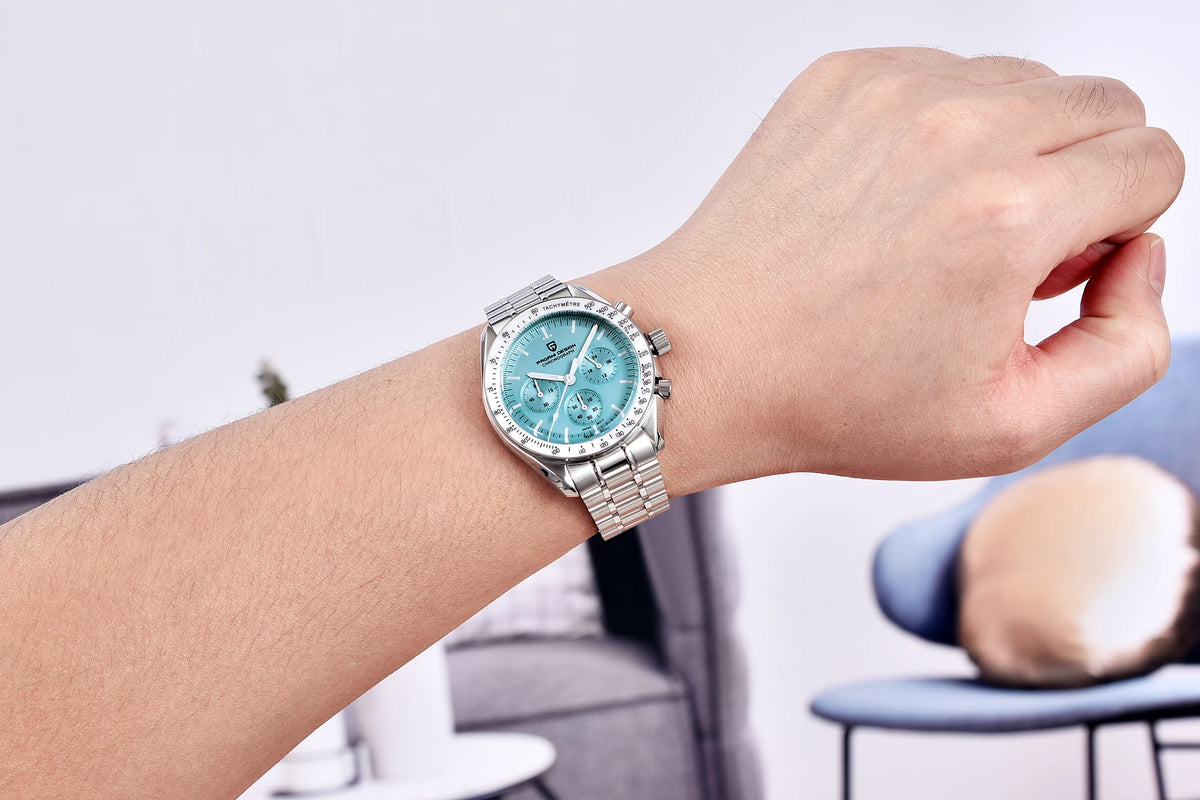 PAGANI DESIGN herenhorloge „New Moon“ – Luxe quartzhorloge, chronograaf, saffierglas met antireflectiebehandeling, keramische lunette, lichtgevende wijzers