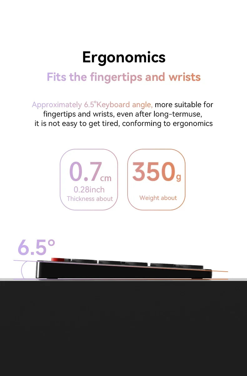 98-Key Ultra-Thin Silent Keyboard with Scissor-Switch, Tri-Mode BT/2.4G/Type-C Connectivity&Ergonomic Design For Typing