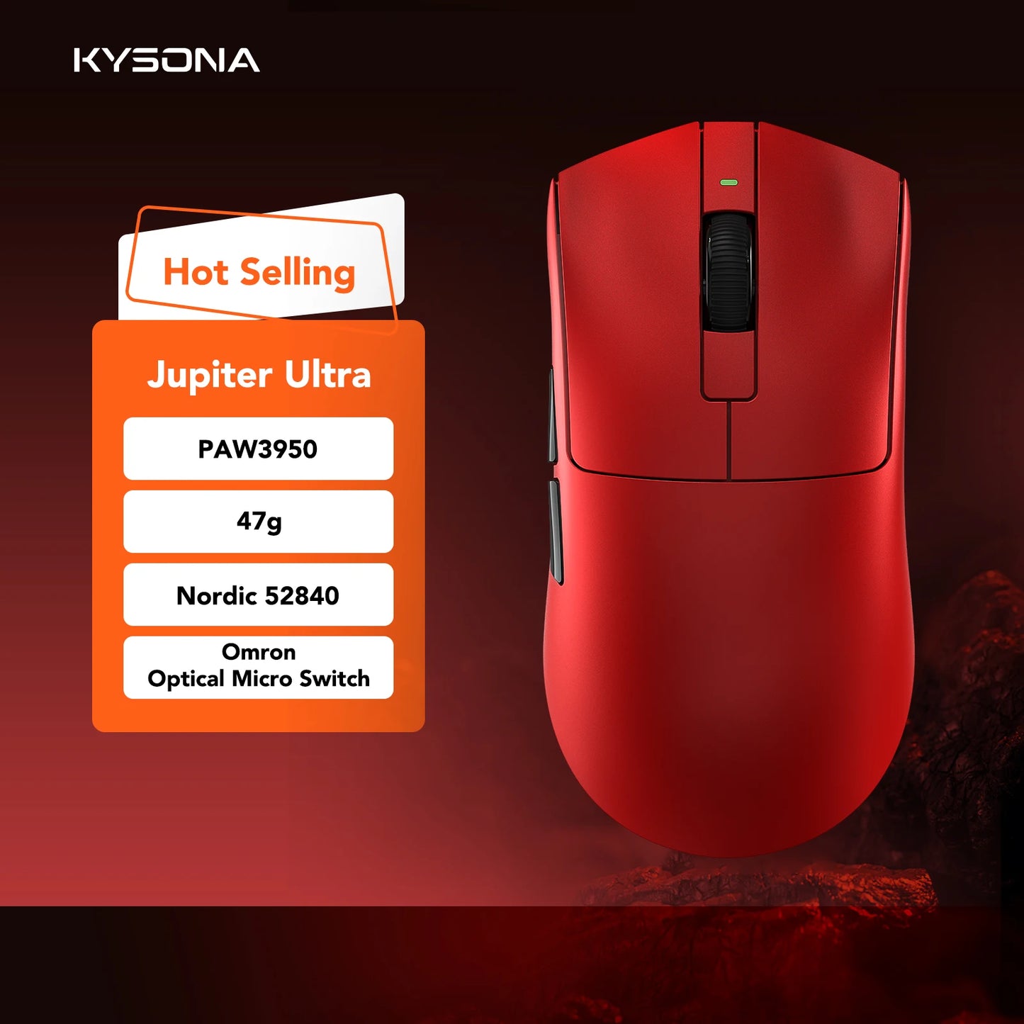 KYSONA Jupiter Series gamingmus – kablede/trådløse mus, 8Khz PAW3950-sensor, Bluetooth, 46g, genopladelig, webdriver til PC og bærbar