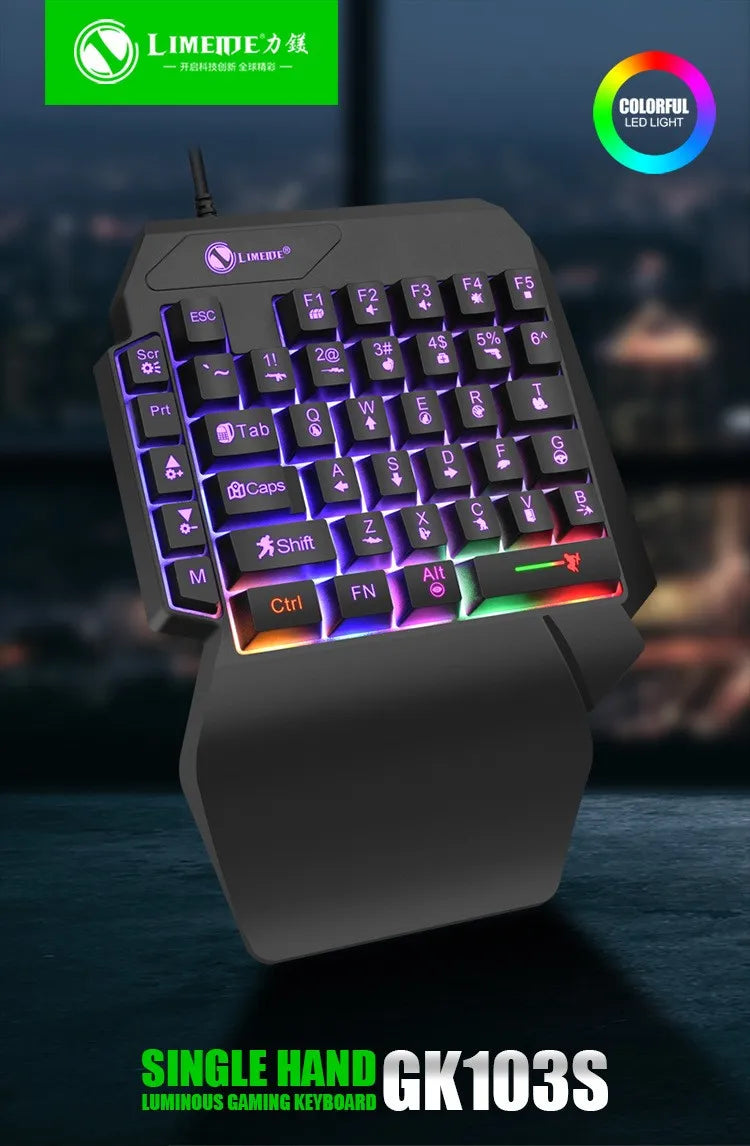 Mini teclado gaming de uma só mão com 35 teclas, USB, ultrafino, com fios e retroiluminado, para portátil, PC de secretária e smartphone