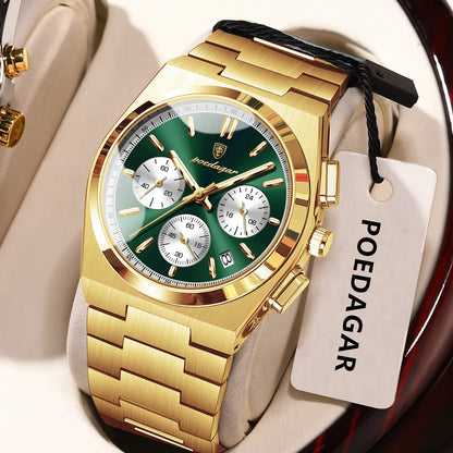 POEDAGAR Herrenuhr – Luxuriöser Chronograph aus Edelstahl, mit Datumsanzeige, wasserdicht und leuchtend – Sportliche Quarz-Armbanduhr