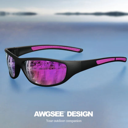 Fashion Polarized Wrap-Around Sports Sunglasses - Luxury Design Soft Temples,Purple/Blue/Red Lenses for Fishing,Hiking,Travel