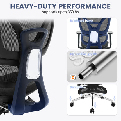 Ergonomic Office Chair, High Back Mesh Desk Chair w/Footrest, Dynamic Lumbar Support, Adjustable Headrest 90-125° Tilt Backrest