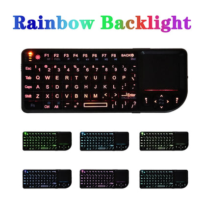 Teclado inalámbrico A8 Mini 2.4G con retroiluminación de 7 colores, teclado portátil 3 en 1 con panel táctil y Air Mouse para Android TV Box, PC y tablet