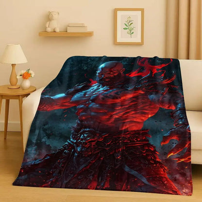 HD Kratos God of War Games Cartoon Gamer Flannel Blanket,Ultra Soft Warm Plush Throw for Home Bedroom Bed Sofa Cover Picnic Kids