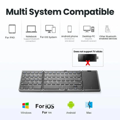 Mini Folding Wireless Bluetooth Keyboard Russian Spanish Arabic Hebrew Portugues with Touchpad for Windows, Android, IOS