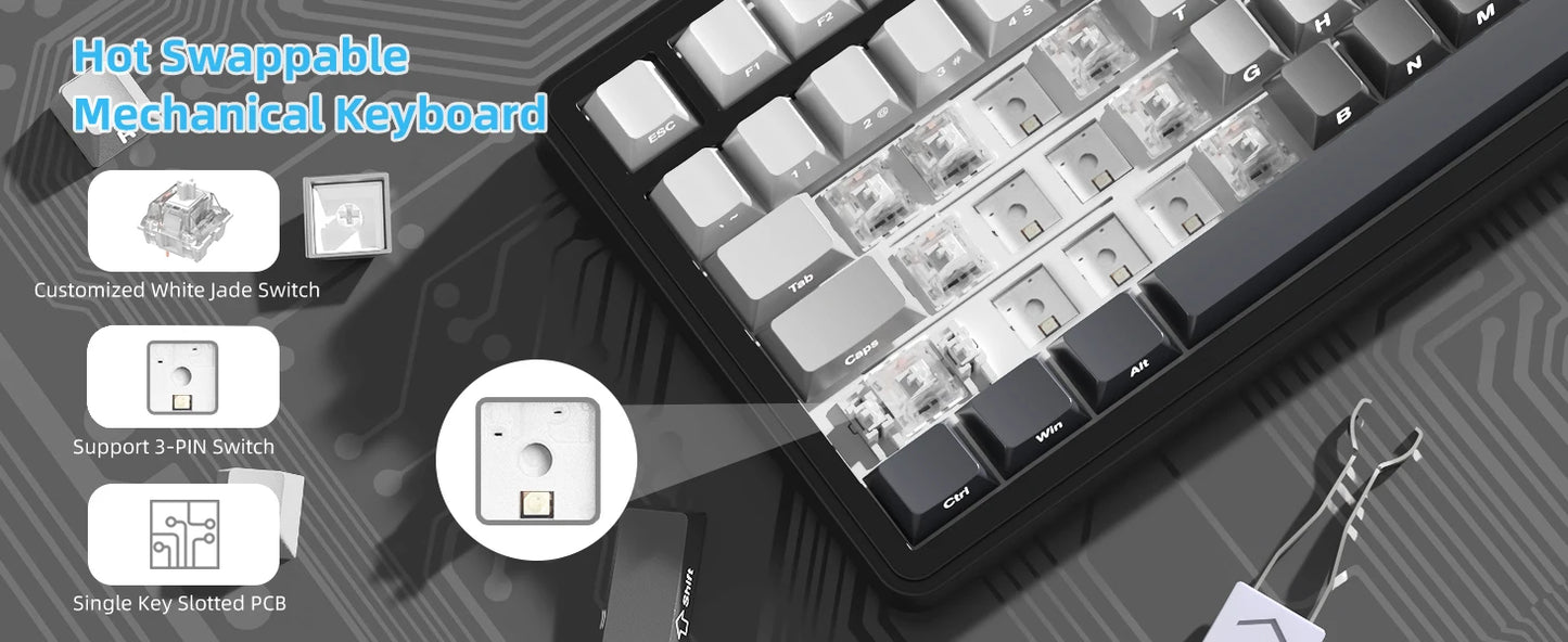 Teclado mecânico ATTACK SHARK X85 Tri-mode Gasket 75% com botão CNC, acolchoamento de 5 camadas, hot-swappable, retroiluminação RGB, NKRO