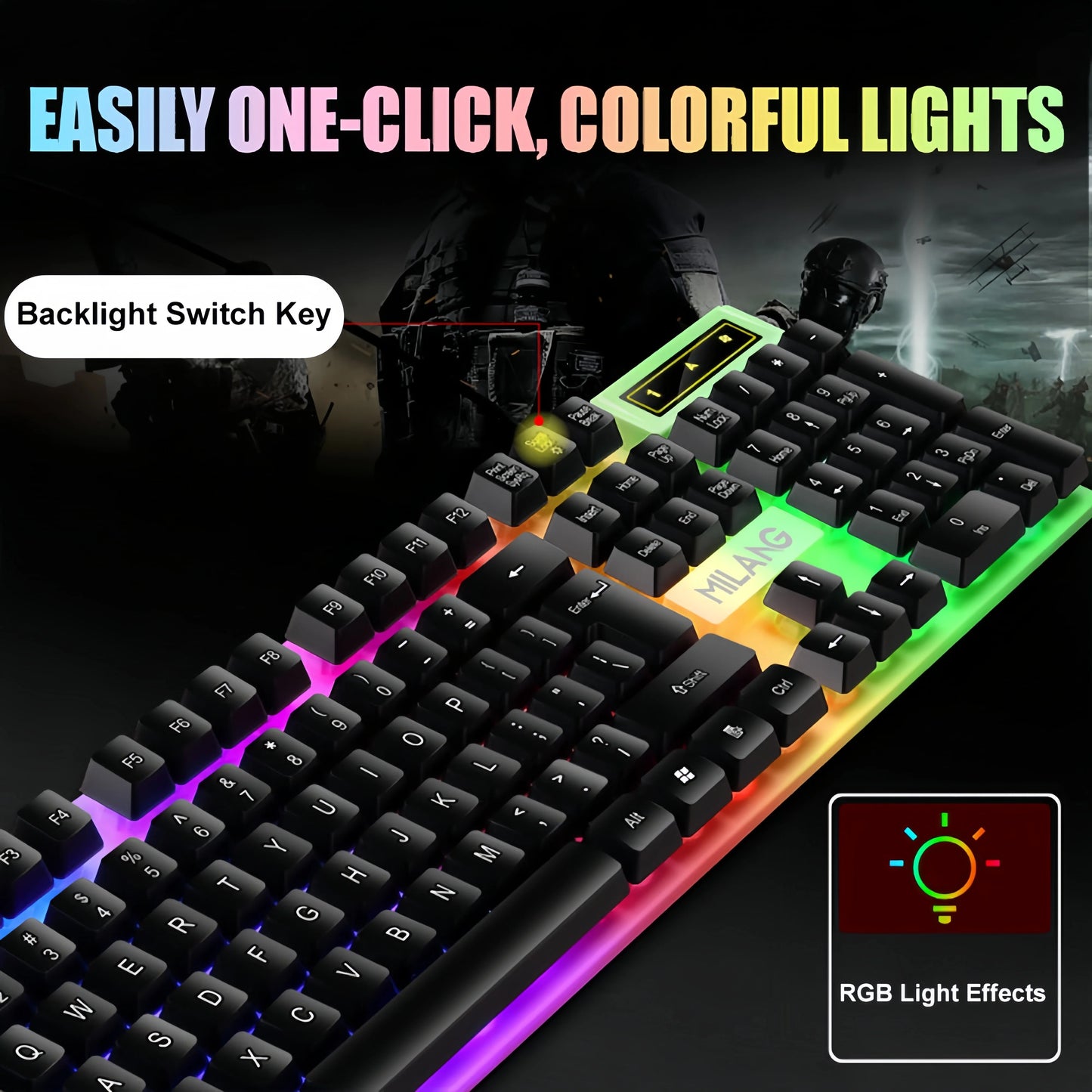 Tastiera gaming RGB cablata USB a 104 tasti, cavo da 1.3M, tastiera a membrana con sensazione meccanica per PC, laptop, Windows e IOS
