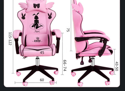 Pink Gaming Chair for Girls with Footrest, Ergonomic Swivel Gaming Chair, Adjustable Office Computer Chair, Cute Cartoon Gamer Chair