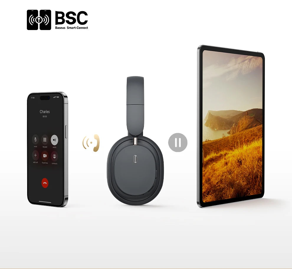 Baseus Wireless Bluetooth 5.3 Over-Ear Headphones – HiFi 40mm Driver, 70H Playtime Foldable Headset with Spatial Audio