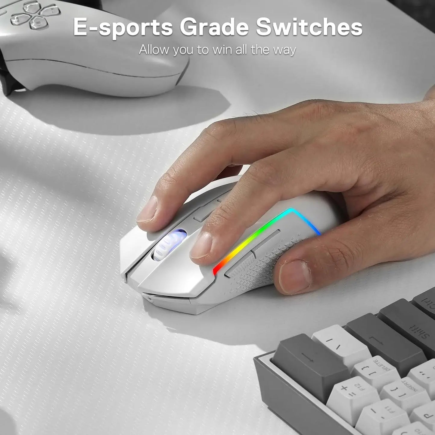 Mysz gamingowa Redragon M693 bezprzewodowa/przewodowa BT & 2.4G Bluetooth 8000 DPI, 3 tryby połączenia, podświetlenie RGB do PC/Mac/Laptopa