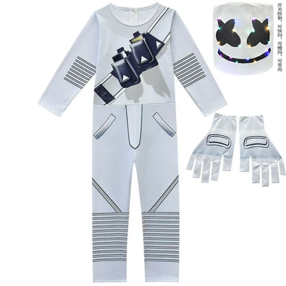 ❤★❤Fatos macacão DJ guerrilla warfare para crianças, roupa de cosplay de palhaço, fato de Halloween, Natal, festa temática, jogo, cosplay Fortnites Co★♥★