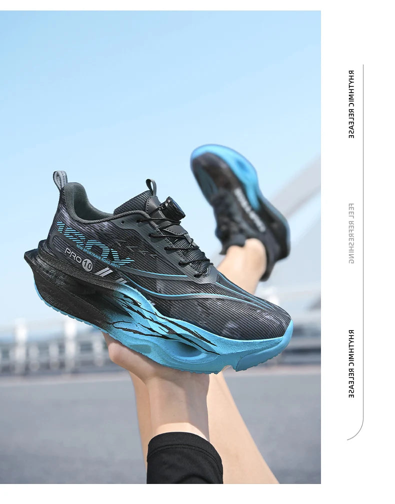 Men's Performance Carbon Plate Running Shoes Women Wide Fit Soft Breathable Mesh Upper Rubber Outsole Sneakers for Marathon Race