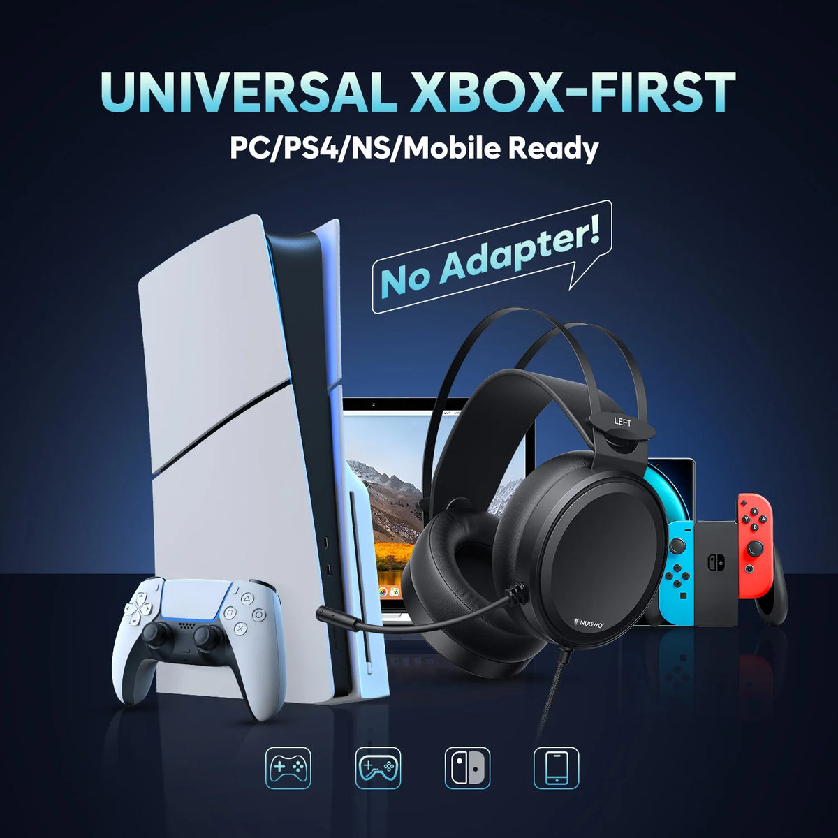 NUBWO casque de jeu filaire sur l'oreille avec micro antibruit casques N7 Gamer PS4 Xbox One casque stéréo pour PC/MAC/PS4/PS5