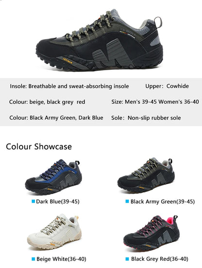 Mountaineering Shoes Men's Genuine Leather Outdoor Sports Anti Slip Mountaineering Hiking Shoes Breathable Tourism Shoes