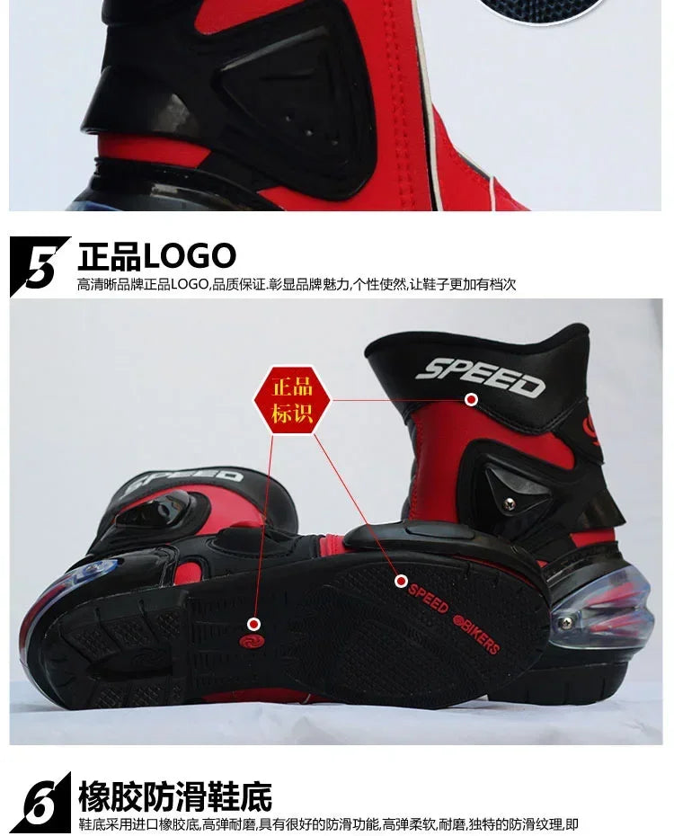 Pro-Biker Premium Motorcycle Racing Shoes for Men & Women - Leather Racing Boots for Speed Biking, Motocross & Off-Road Riding