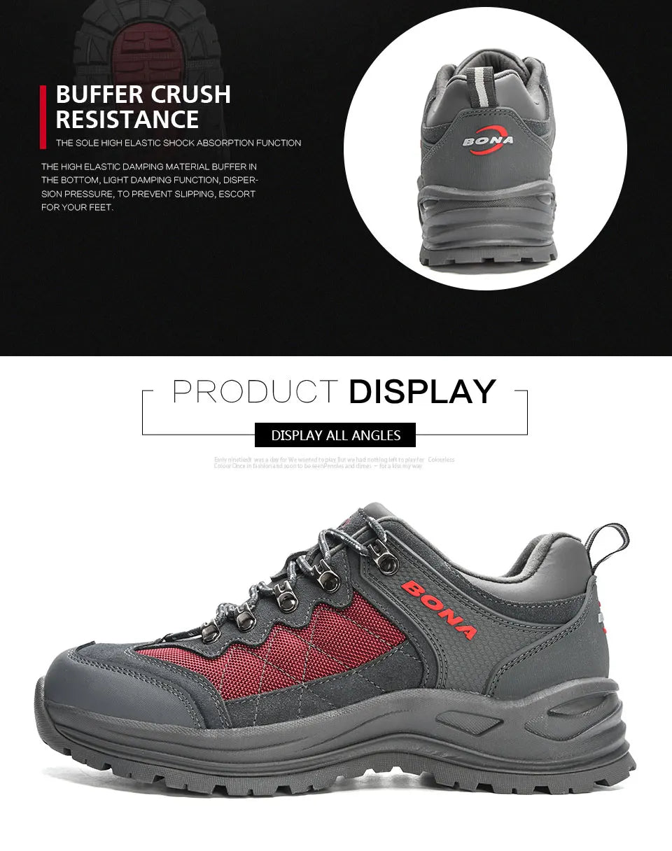 BONA 2023 New Designers Hiking Shoes Trekking Sneakers Men Shoes Man Trekking Walking Mansculino Fishing Camping Jogging Shoes