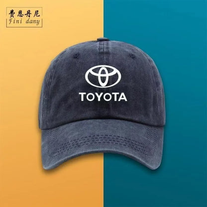 New 2026 high-quality Toyota pure cotton baseball cap with a vintage washed soft-top design, suitable for outdoor cycling and su