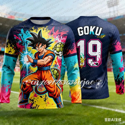 Anime Dragon Ball Z – pohodlné a prodyšné speciální fotbalové tričko s dlouhým rukávem pro děti s motivem Goku – sportovní rychleschnoucí oblečení