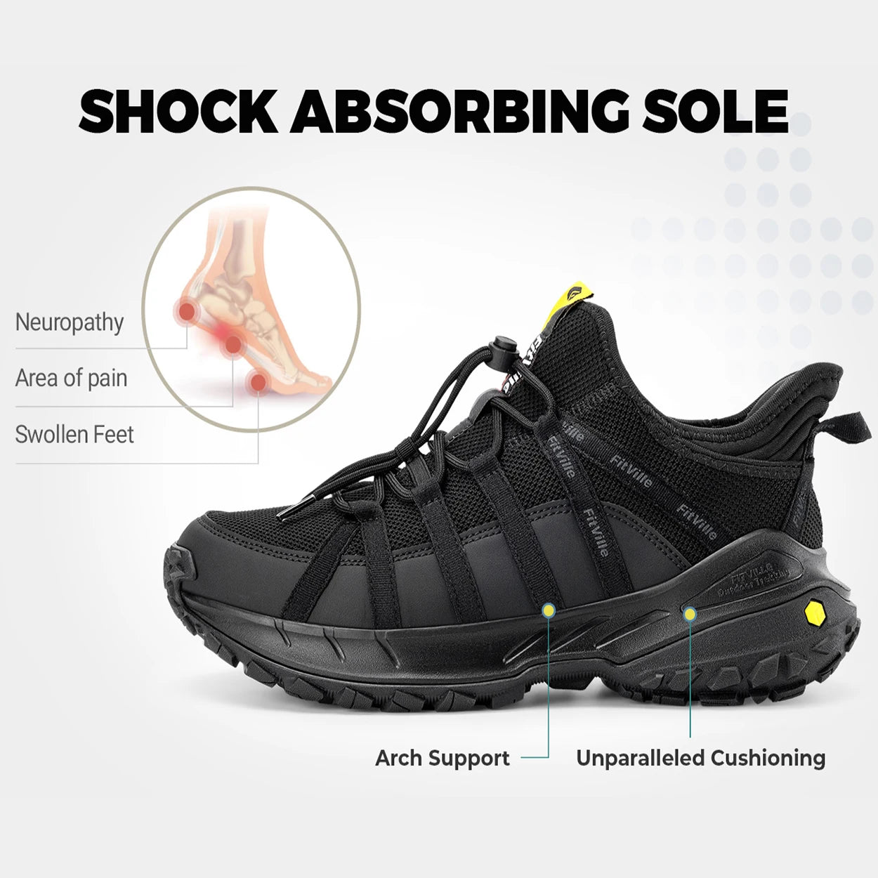 FitVille Wide Slip On Shoes For Men Walking Hiking Shoe Outdoor Trekking Loafer Arch Support Slip Resistant  Wide Toe Box
