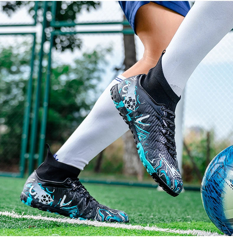 Férfi magas bokájú futballcipő, műfüves pályára, lélegző, csúszásgátló edző- és mérkőzéscipő, szabadtéri sportokhoz, TF futballcipő