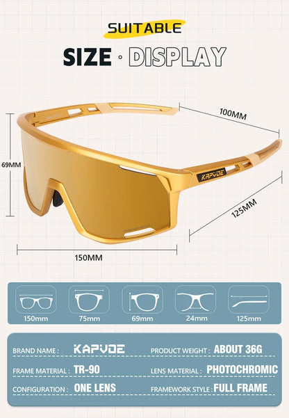 KAPVOE Pánské a dámské brýle na silniční kolo UV400, brýle pro horské sporty, outdoorové fotochromatické cyklistické sluneční brýle, brýle na kolo