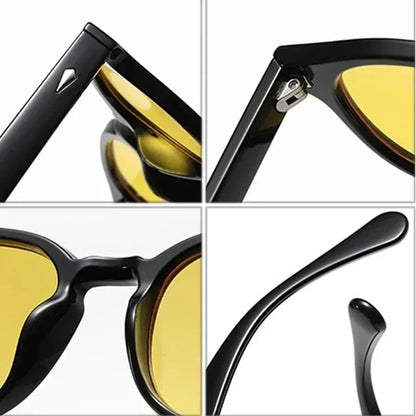 JNPCXI New Retro Round Sunglasses Women Yellow Fashion Rivets Decoration Shades UV400 Men Punk Sun Glasses