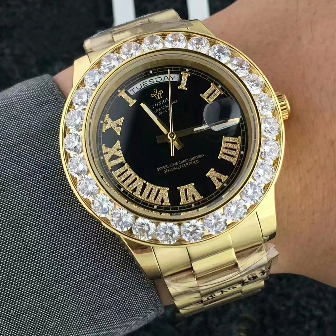 2025 New Big Diamond Watch For Men day date Water Resistant Quartz Wristwatch Top Brand Luxury Casual AAA Male Wrist Watch Gilft