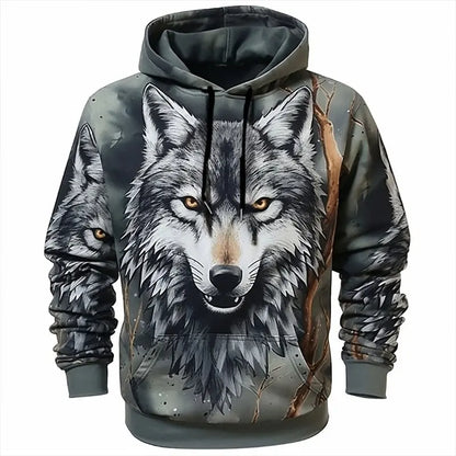 Hoodie med dyremotiv til mænd – ulvemønster – højkvalitets herre-pullover – efterårsmode – street-hoodie – designer – langærmet sportstøj
