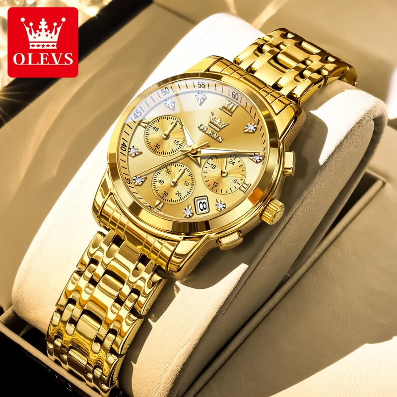 OLEVS 2858 Chronograph Quartz Wristwatches for Woman Fashion Elegant Classic Auto Date Waterproof Stainless Steel Women's Watch
